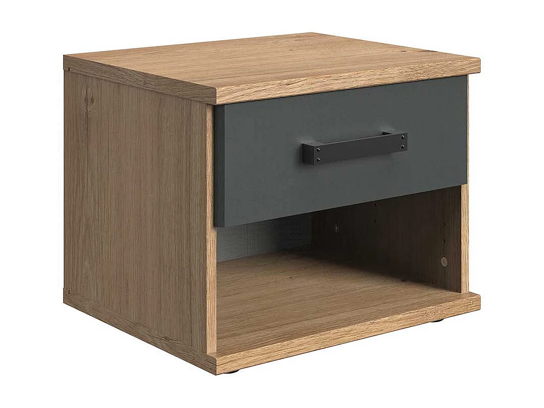 Nachtkonsole mit Schublade in Plankeneiche Holzoptik Dunkelgrau