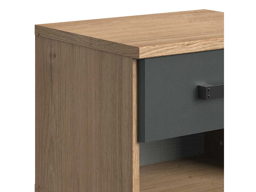 Nachtkonsole mit Schublade in Plankeneiche Holzoptik Dunkelgrau