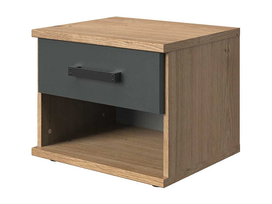 Nachtkonsole mit Schublade in Plankeneiche Holzoptik Dunkelgrau