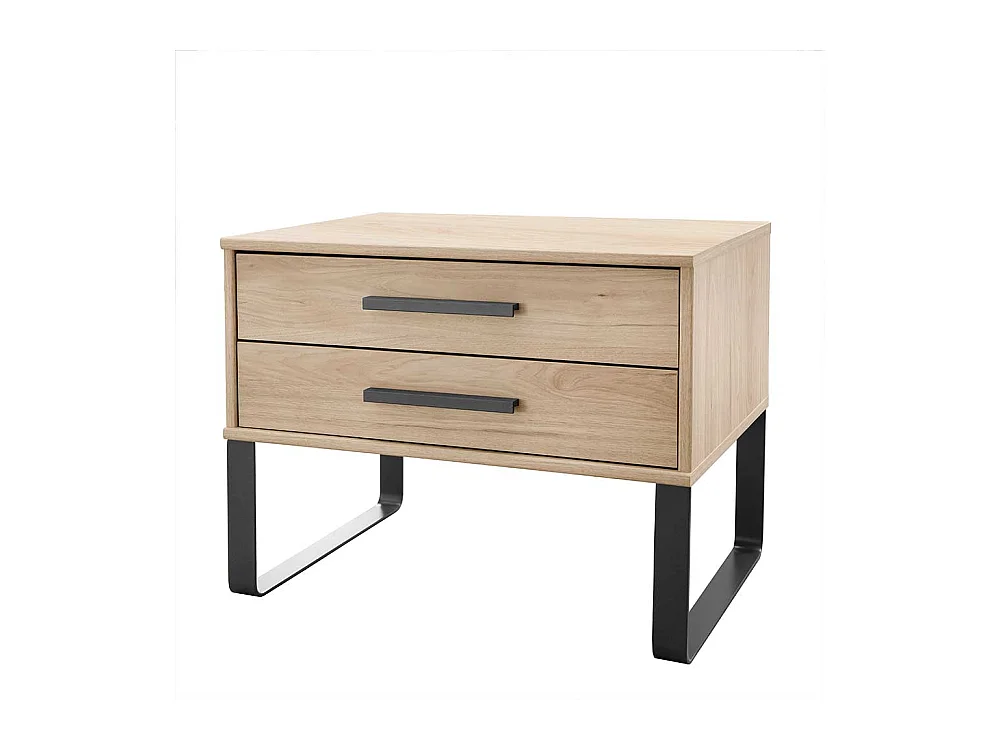 Nachttisch in Eiche Nachbildung und Dunkelgrau zwei Schubladen