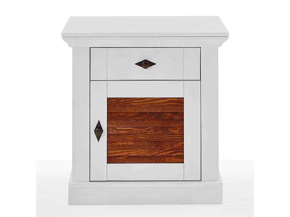 Nachtschränkchen in Weiß und Bernsteinfarben Landhausstil