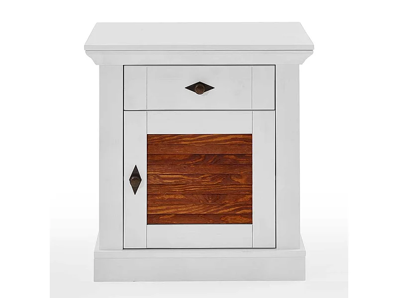 Nachtschränkchen in Weiß und Bernsteinfarben Landhausstil