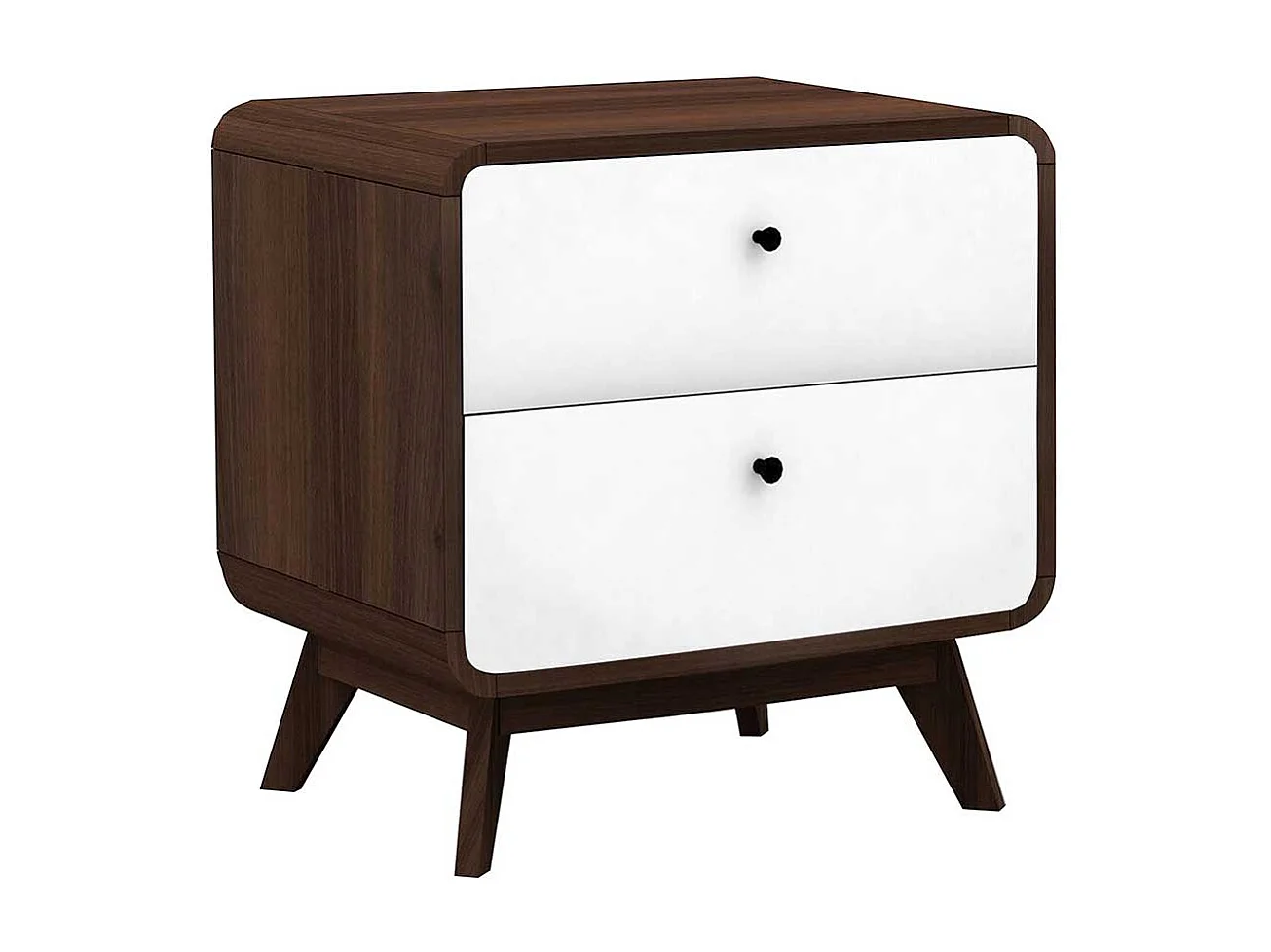 Nachttisch Kommode in Walnussfarben und Weiß Vierfußgestell