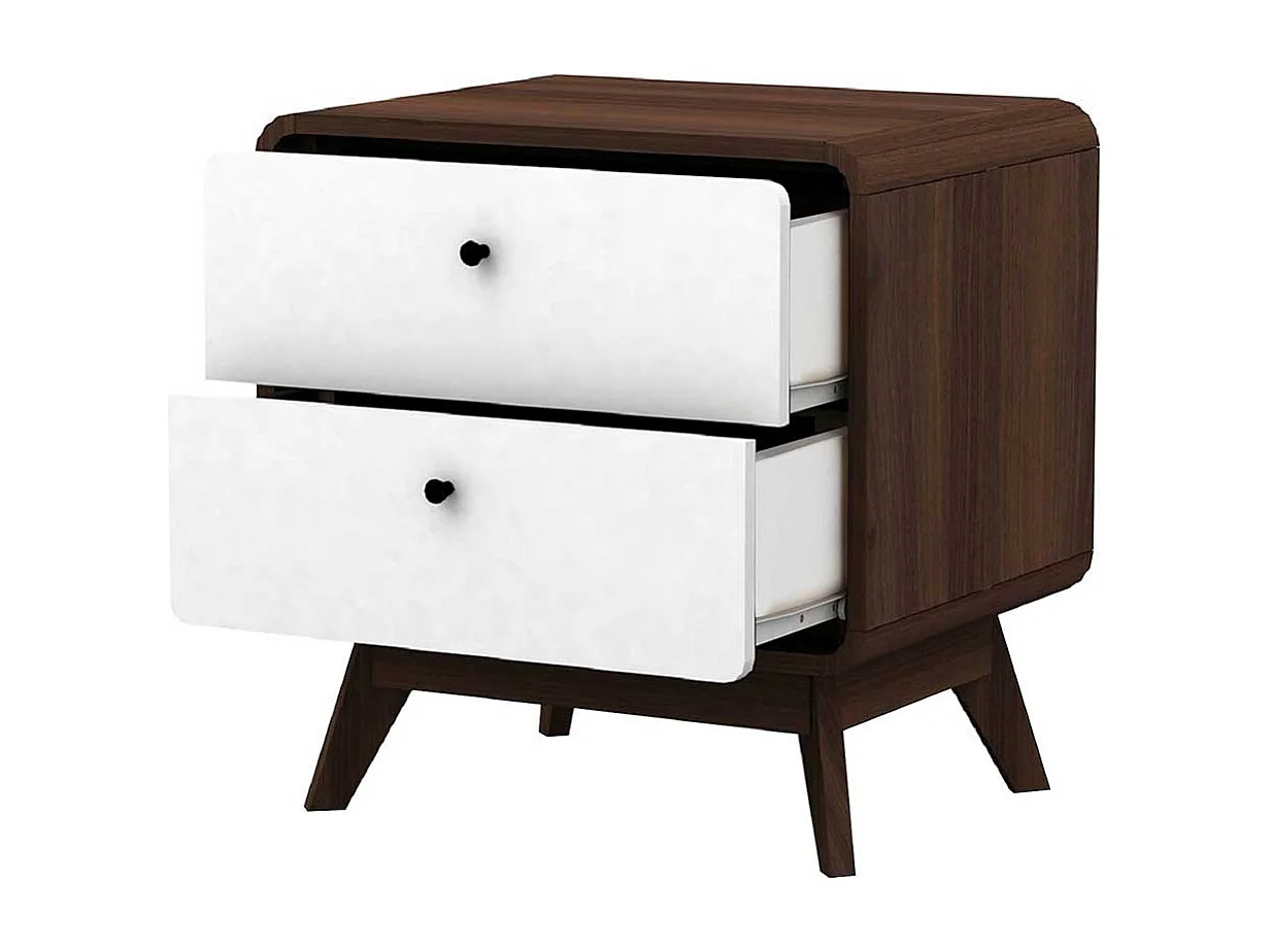 Nachttisch Kommode in Walnussfarben und Weiß Vierfußgestell