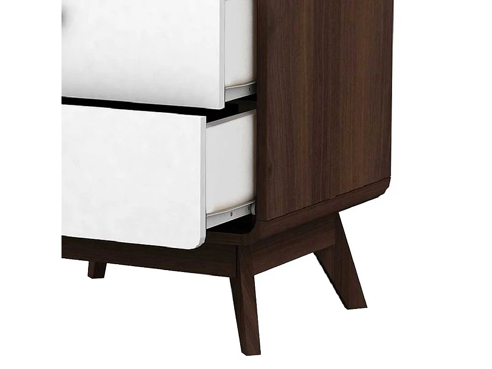 Nachttisch Kommode in Walnussfarben und Weiß Vierfußgestell