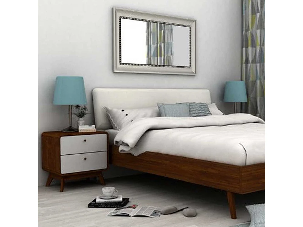 Nachttisch Kommode in Walnussfarben und Weiß Vierfußgestell