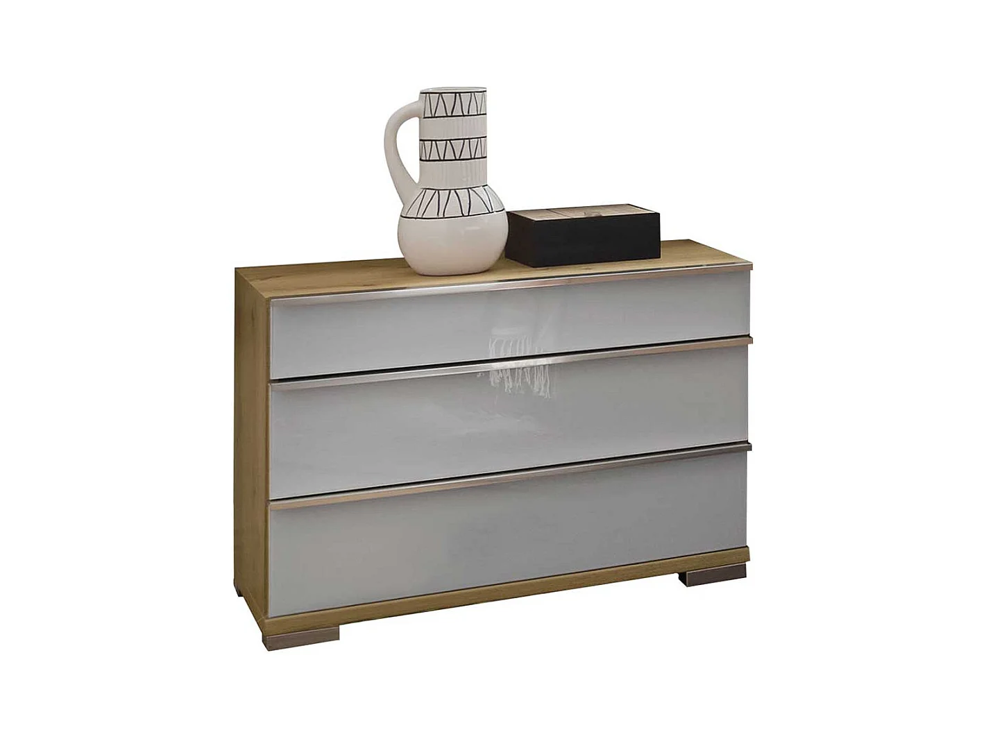 Nachtkommode in Weiß Glas beschichtet Eiche Bianco