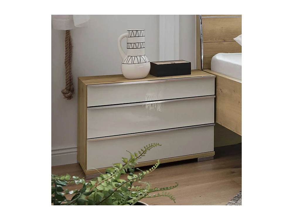 Nachtkommode in Weiß Glas beschichtet Eiche Bianco
