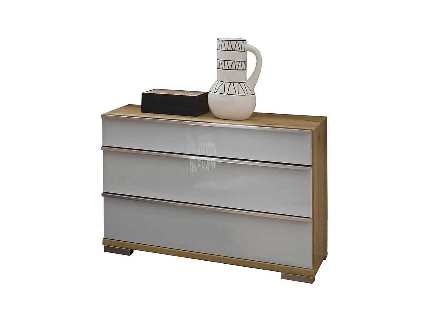 Nachtkommode in Weiß Glas beschichtet Eiche Bianco