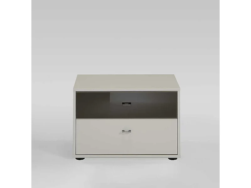 Nachtkommode in Weiß Grau Braun Glas beschichtet