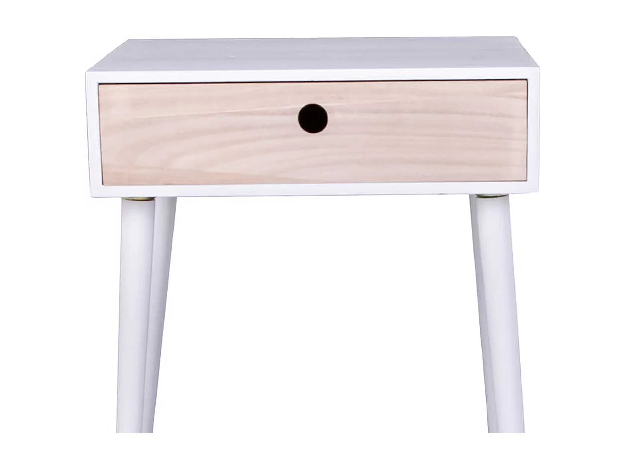 Nachtkommode in Holz Naturfarben Weiß