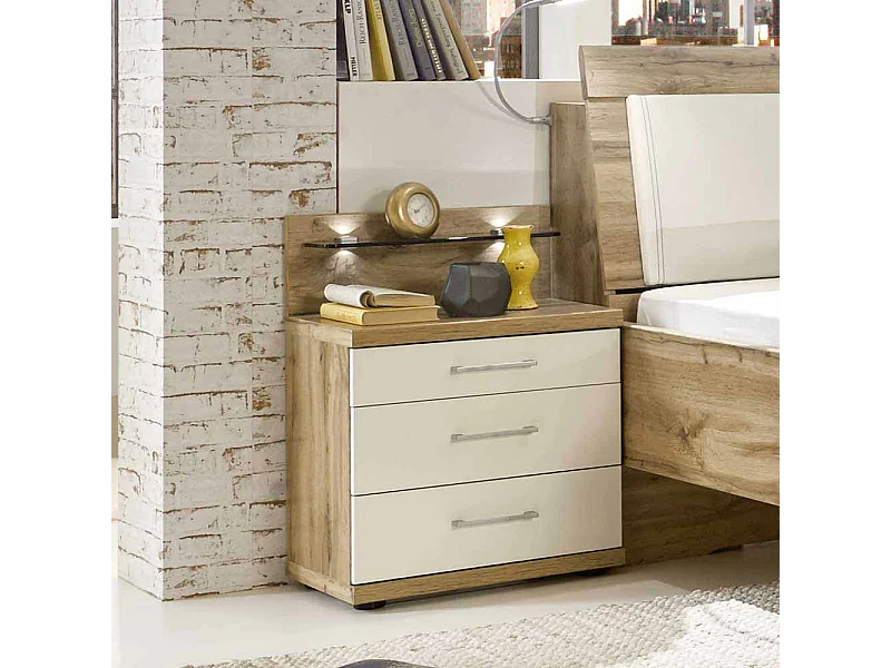 Nachtkonsole in Weiß Eiche 50 cm breit (2er Set)