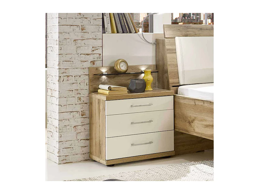 Nachtkonsole in Weiß Eiche 50 cm breit (2er Set)