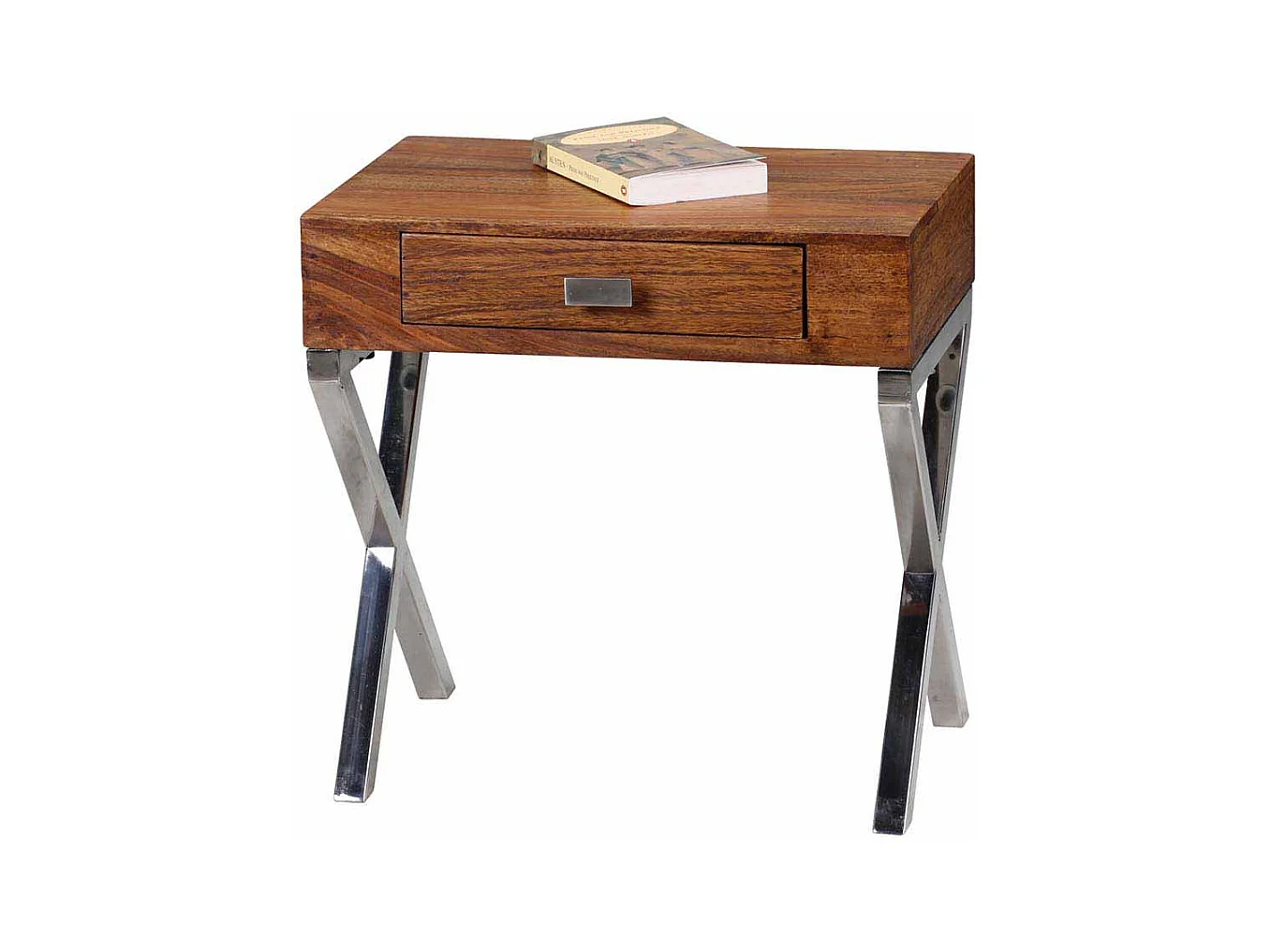 Nachtkonsole aus Sheesham Massivholz Metall verchromt