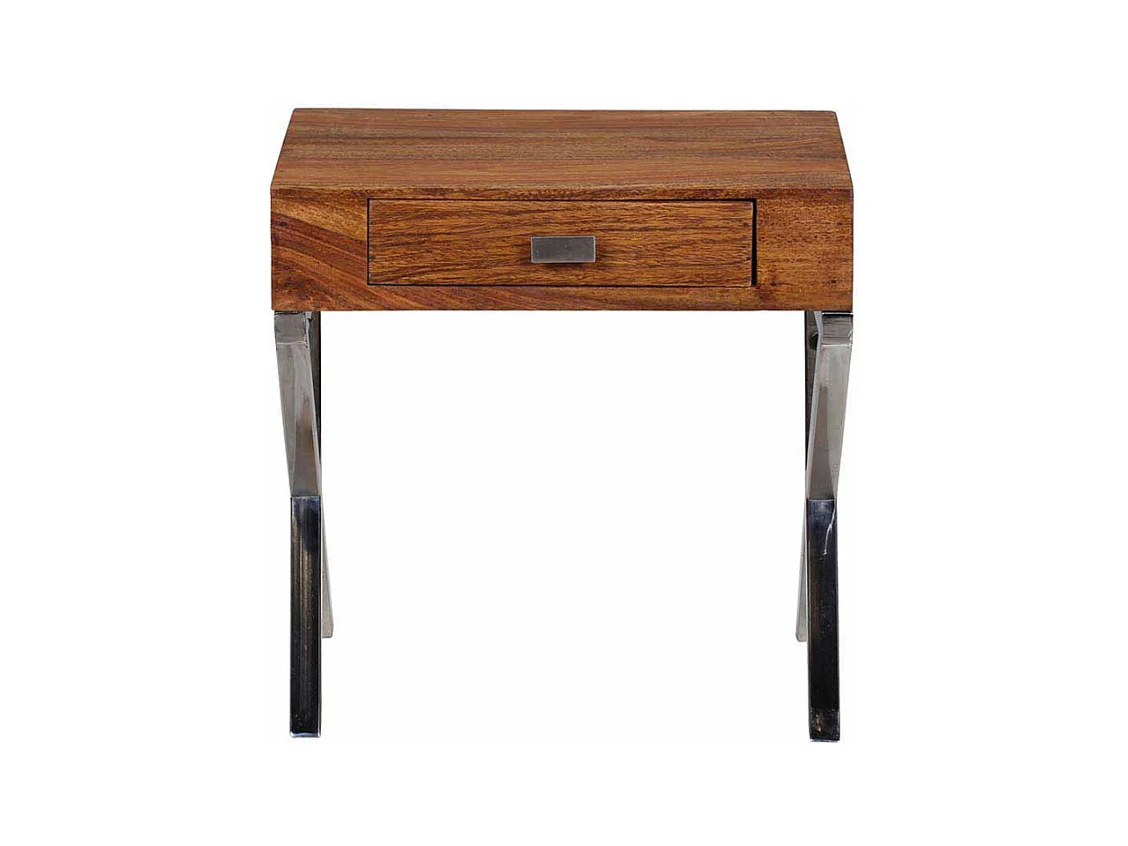 Nachtkonsole aus Sheesham Massivholz Metall verchromt