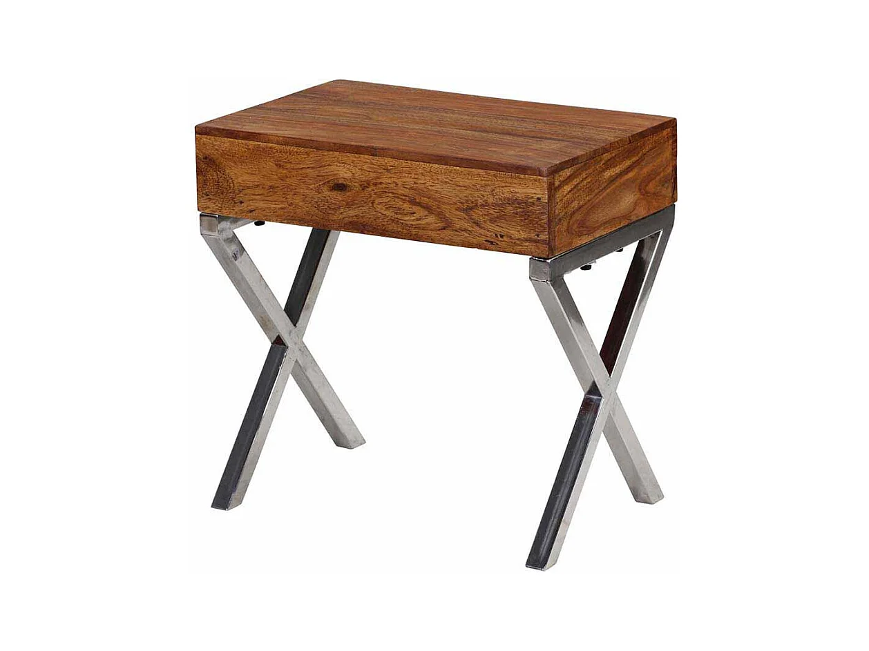 Nachtkonsole aus Sheesham Massivholz Metall verchromt