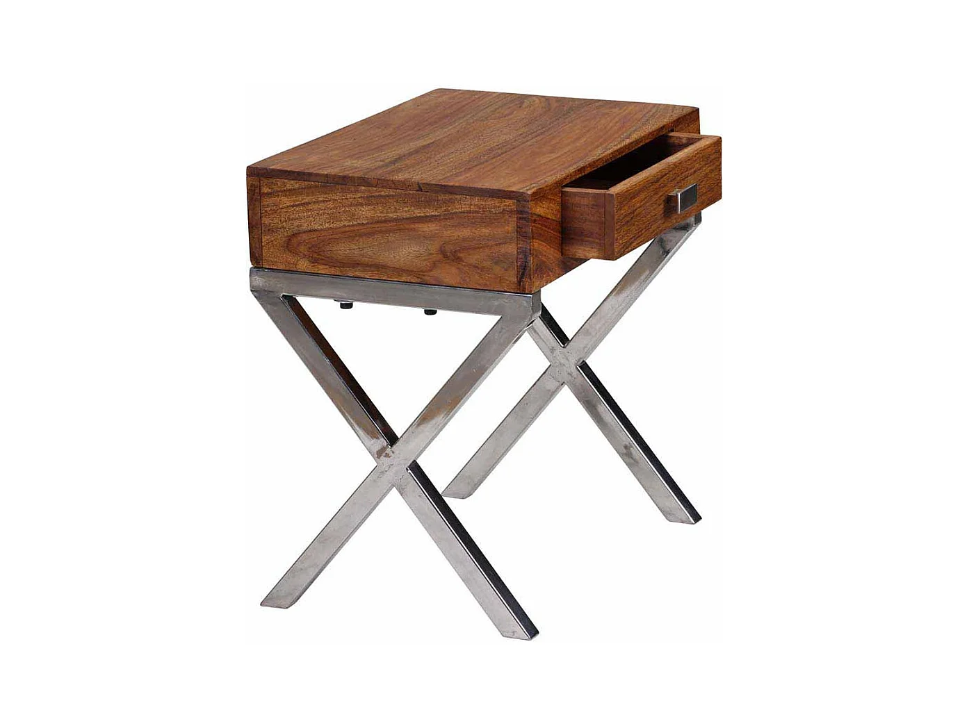 Nachtkonsole aus Sheesham Massivholz Metall verchromt