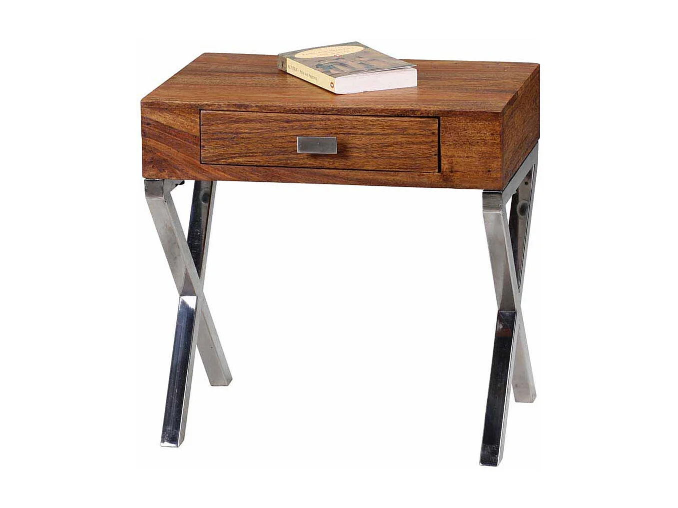 Nachtkonsole aus Sheesham Massivholz Metall verchromt