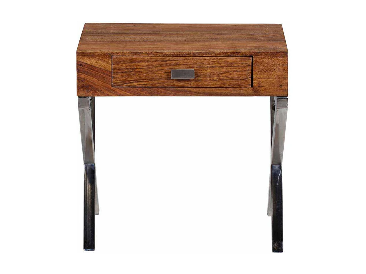 Nachtkonsole aus Sheesham Massivholz Metall verchromt