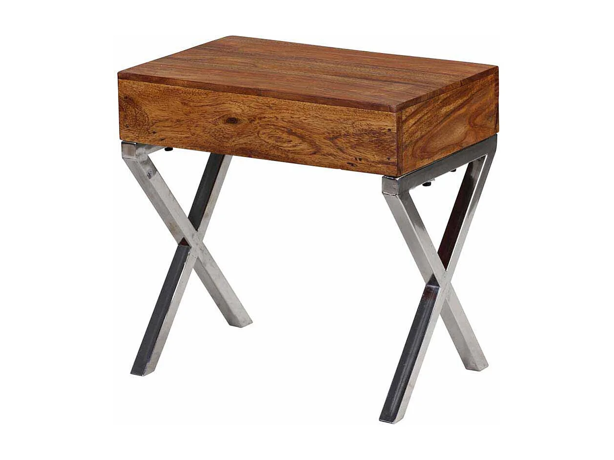 Nachtkonsole aus Sheesham Massivholz Metall verchromt