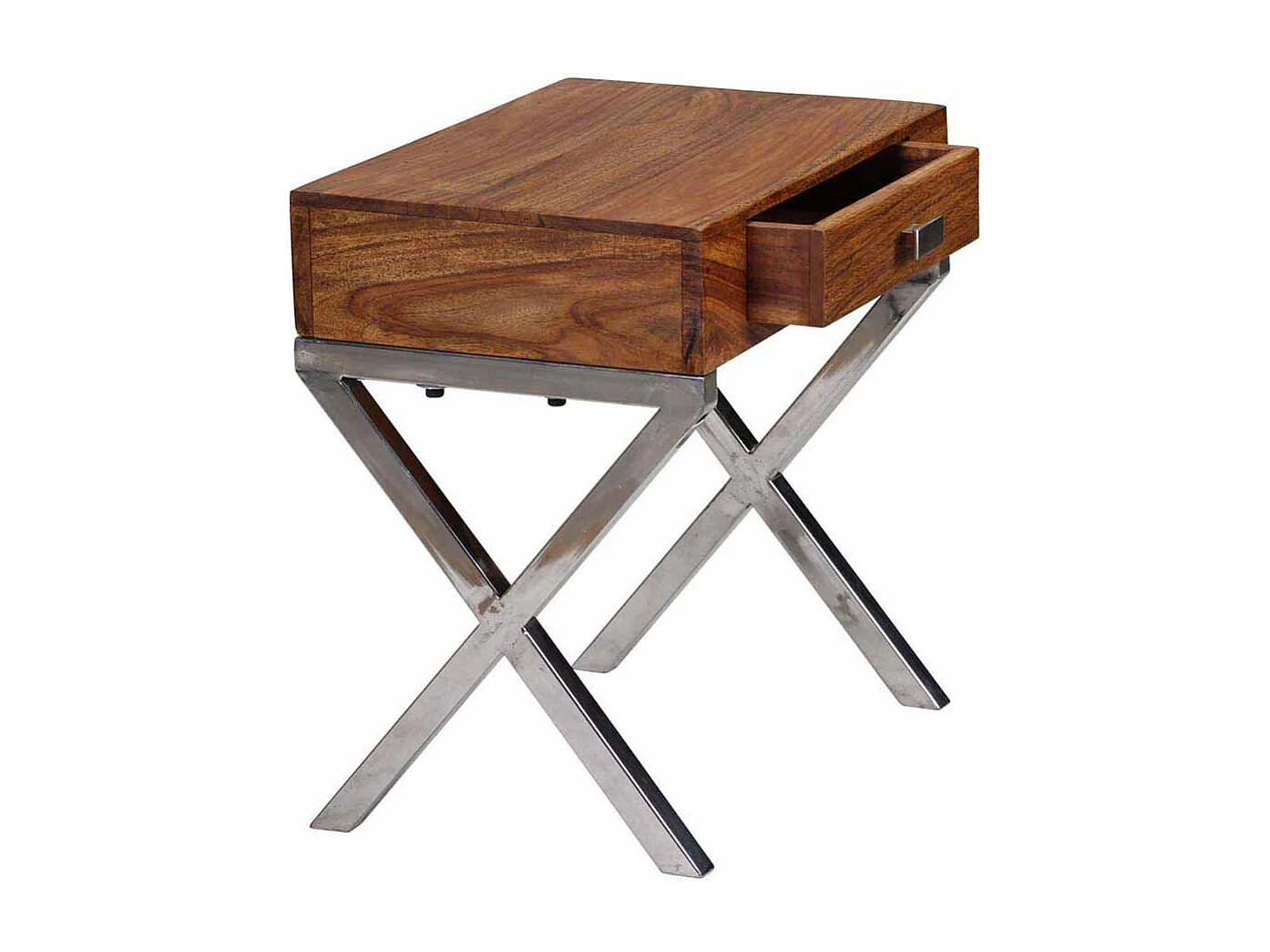 Nachtkonsole aus Sheesham Massivholz Metall verchromt