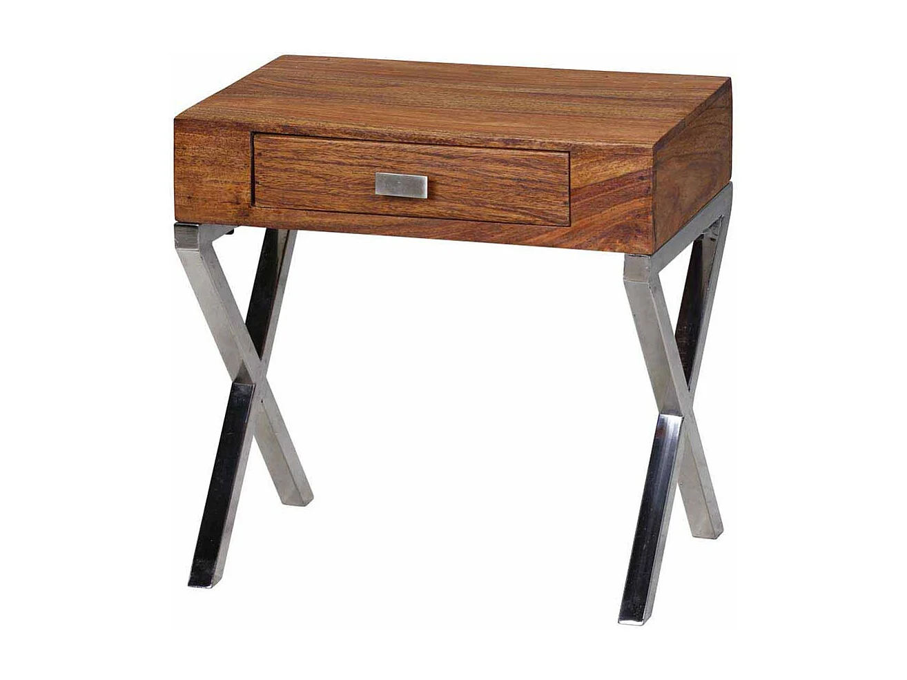 Nachtkonsole aus Sheesham Massivholz Metall verchromt