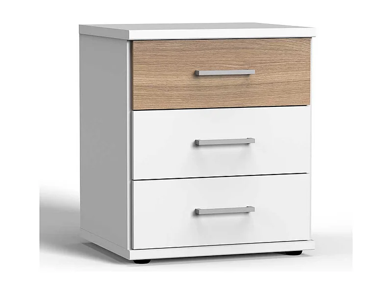 Nachtkonsole zweifarbig mit drei Schubladen 58 cm hoch