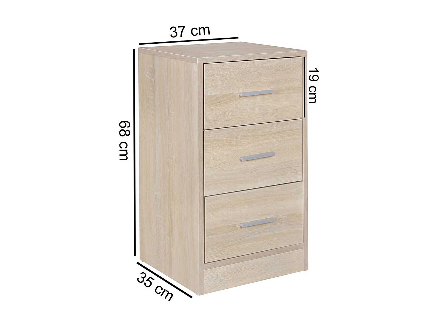 Nachtkommode Boxspringbett 68 cm hoch drei Schubladen