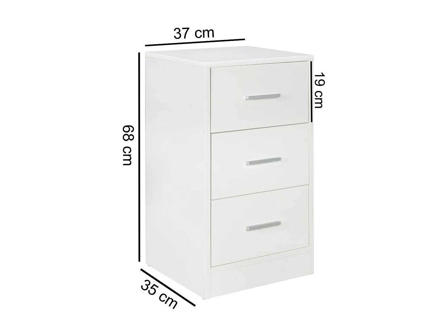 Hohe Nachttisch Kommode in Weiß - 68 cm drei Schubladen