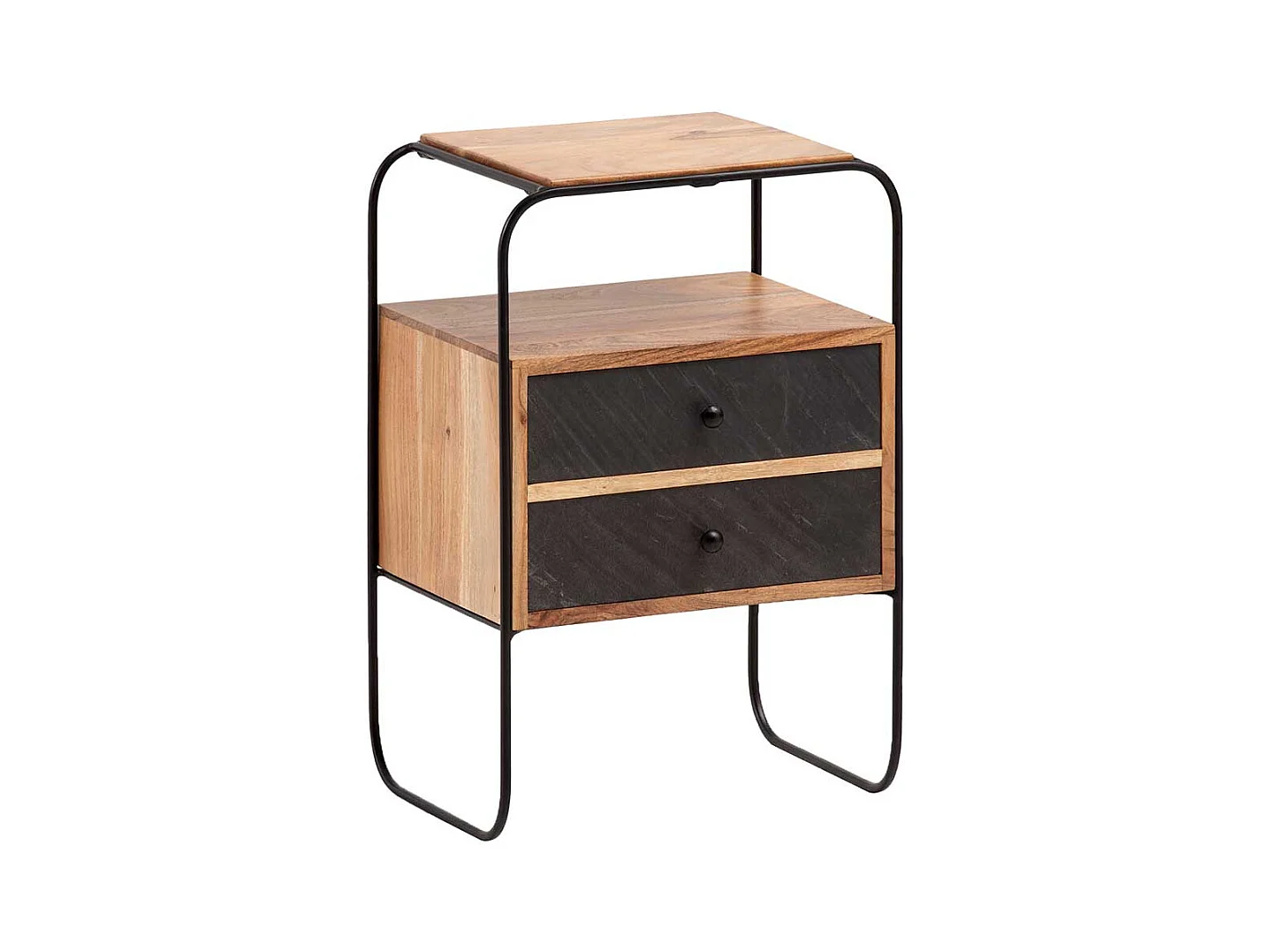 Nachttisch Nachtschrank aus Akazie Massivholz und Metall