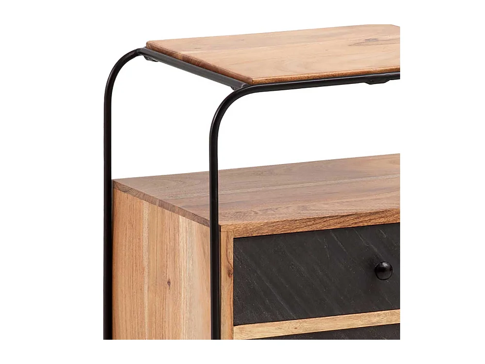 Nachttisch Nachtschrank aus Akazie Massivholz und Metall