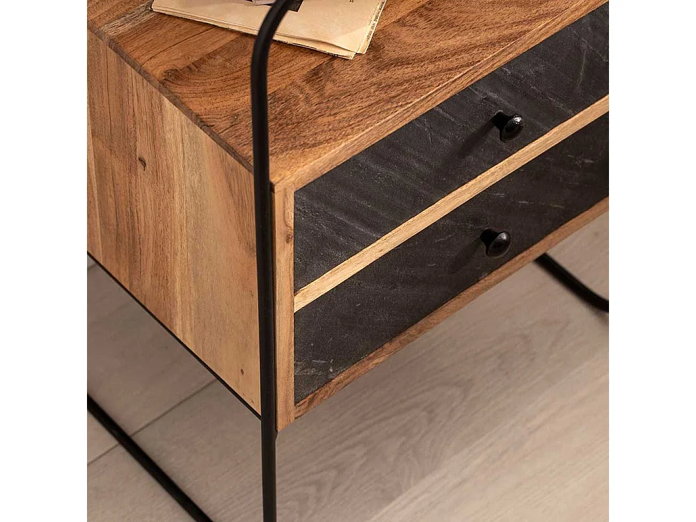 Nachttisch Nachtschrank aus Akazie Massivholz und Metall