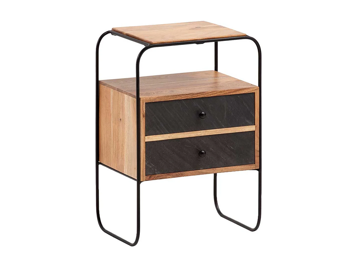 Nachttisch Nachtschrank aus Akazie Massivholz und Metall