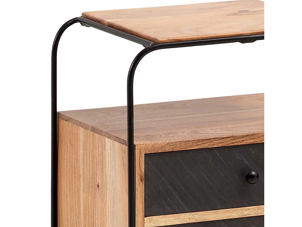 Nachttisch Nachtschrank aus Akazie Massivholz und Metall