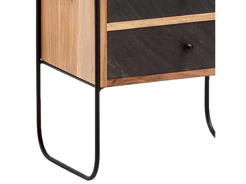 Nachttisch Nachtschrank aus Akazie Massivholz und Metall