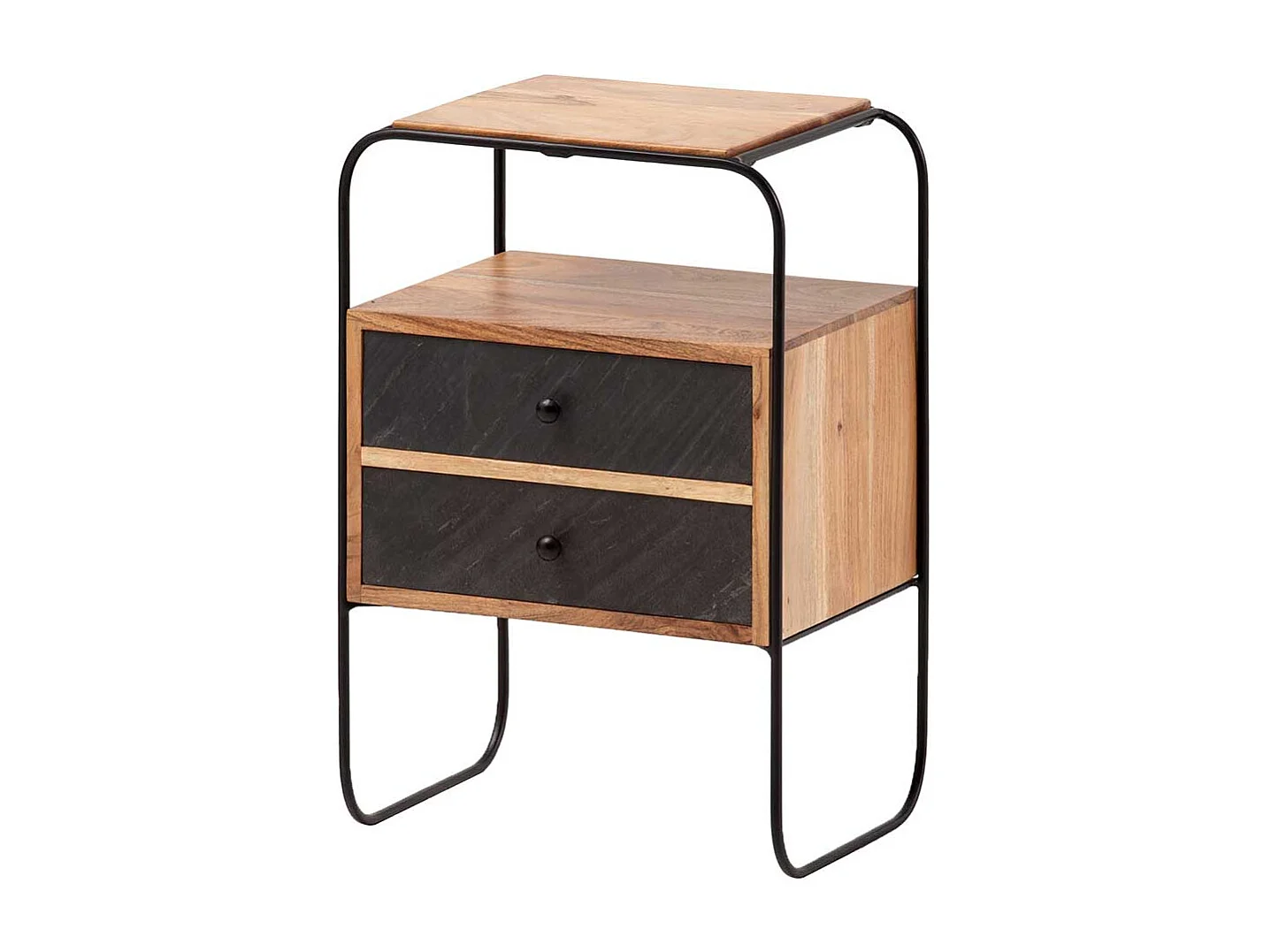 Nachttisch Nachtschrank aus Akazie Massivholz und Metall