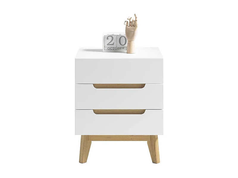 Nachtkommode in Weiß und Eichefarben Asteiche furniert