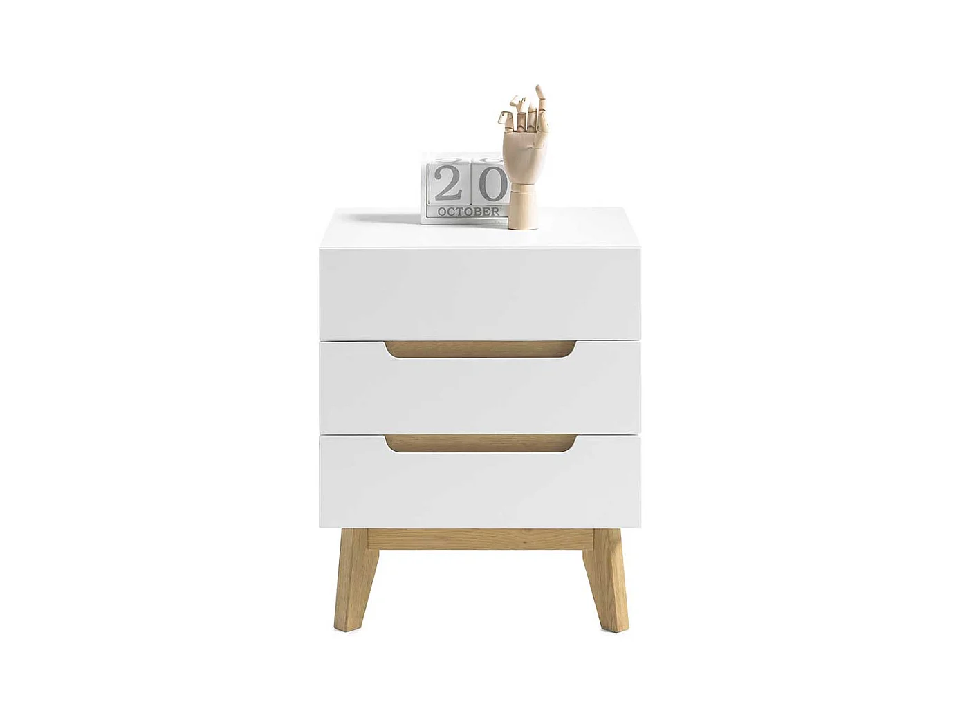 Nachtkommode in Weiß und Eichefarben Asteiche furniert