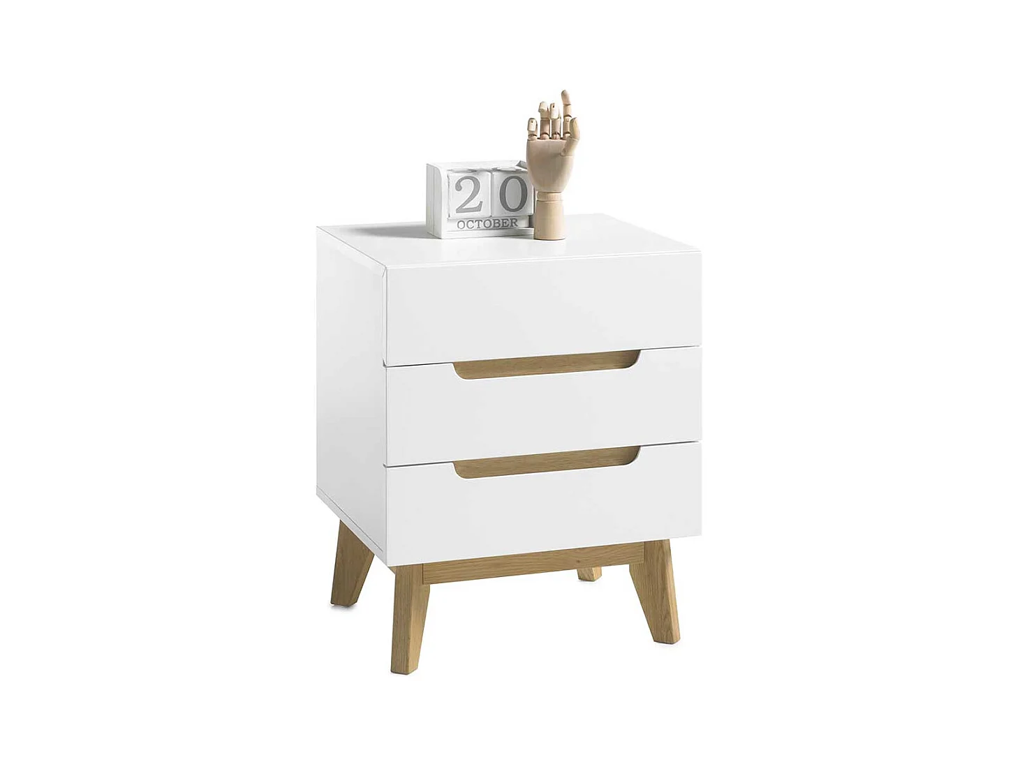 Nachtkommode in Weiß und Eichefarben Asteiche furniert