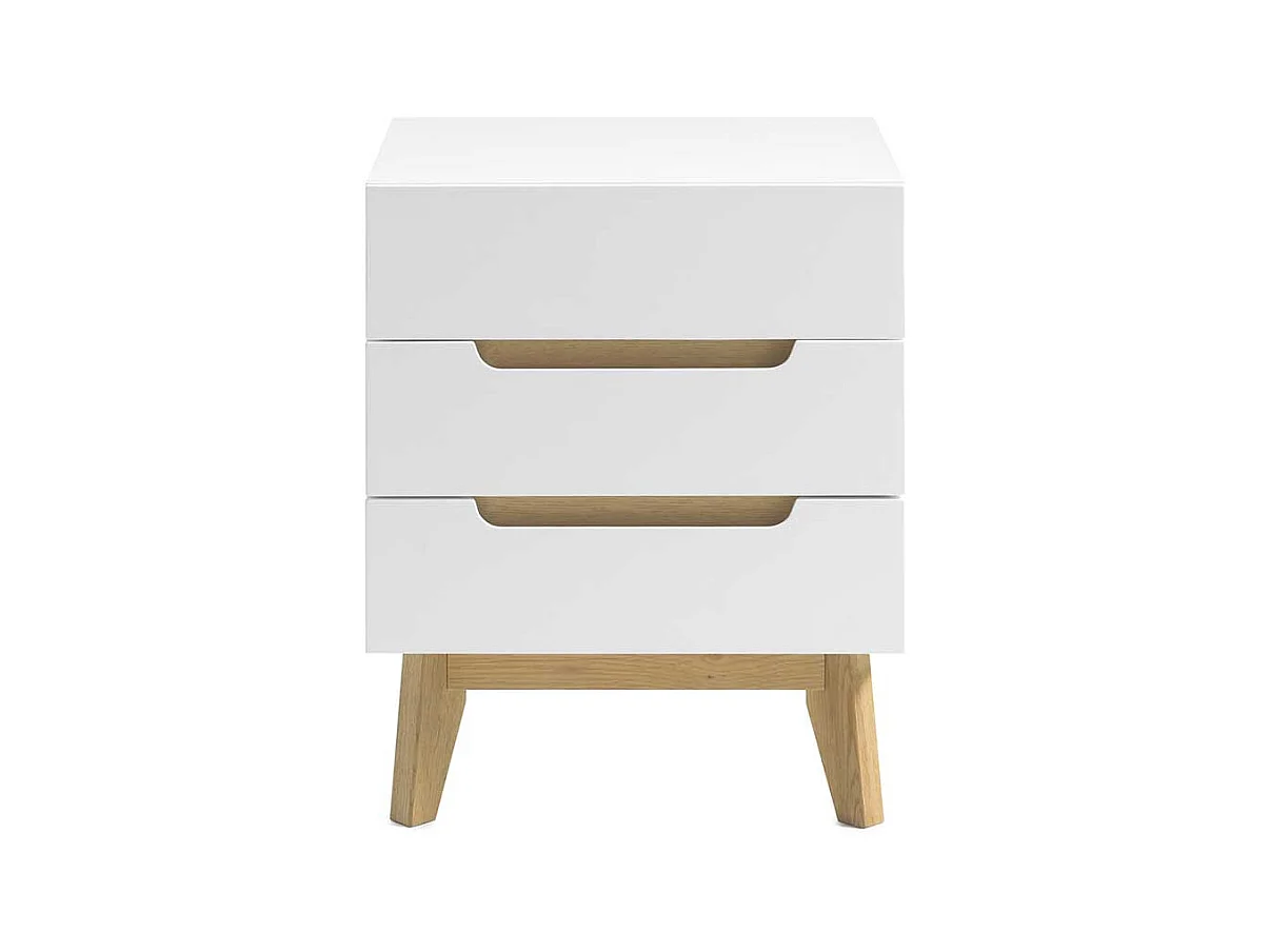 Nachtkommode in Weiß und Eichefarben Asteiche furniert