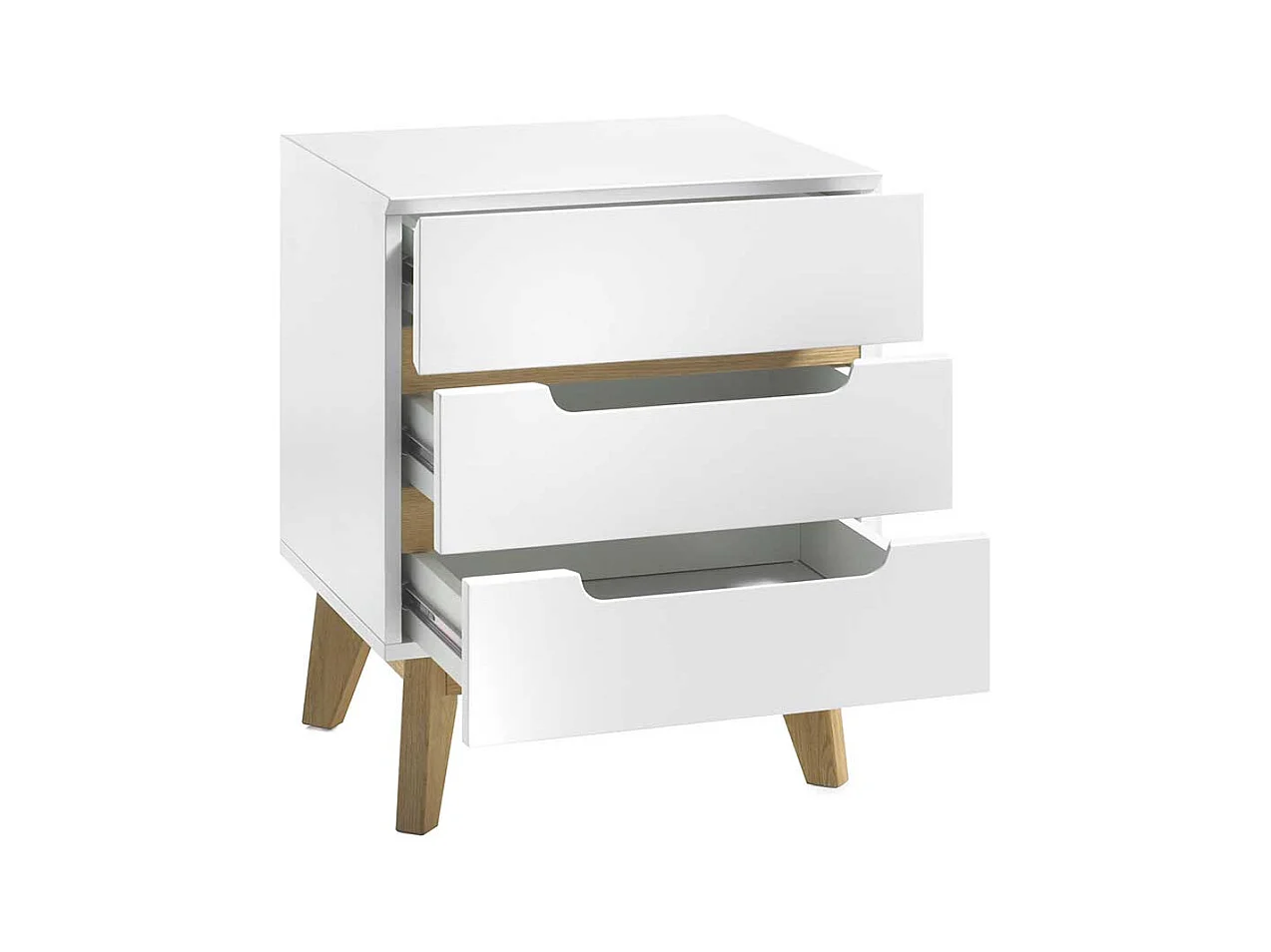 Nachtkommode in Weiß und Eichefarben Asteiche furniert