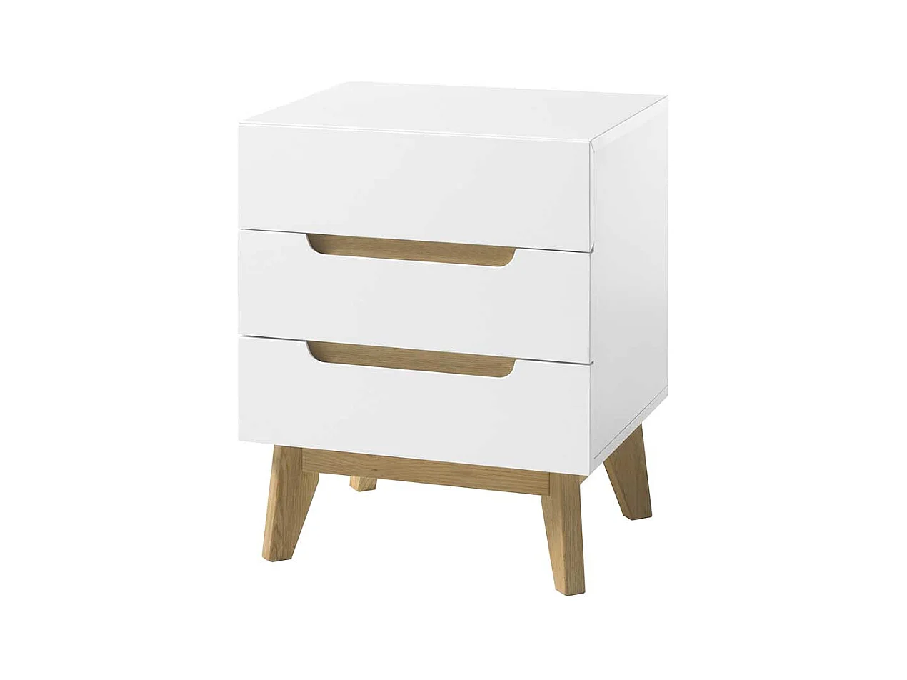 Nachtkommode in Weiß und Eichefarben Asteiche furniert