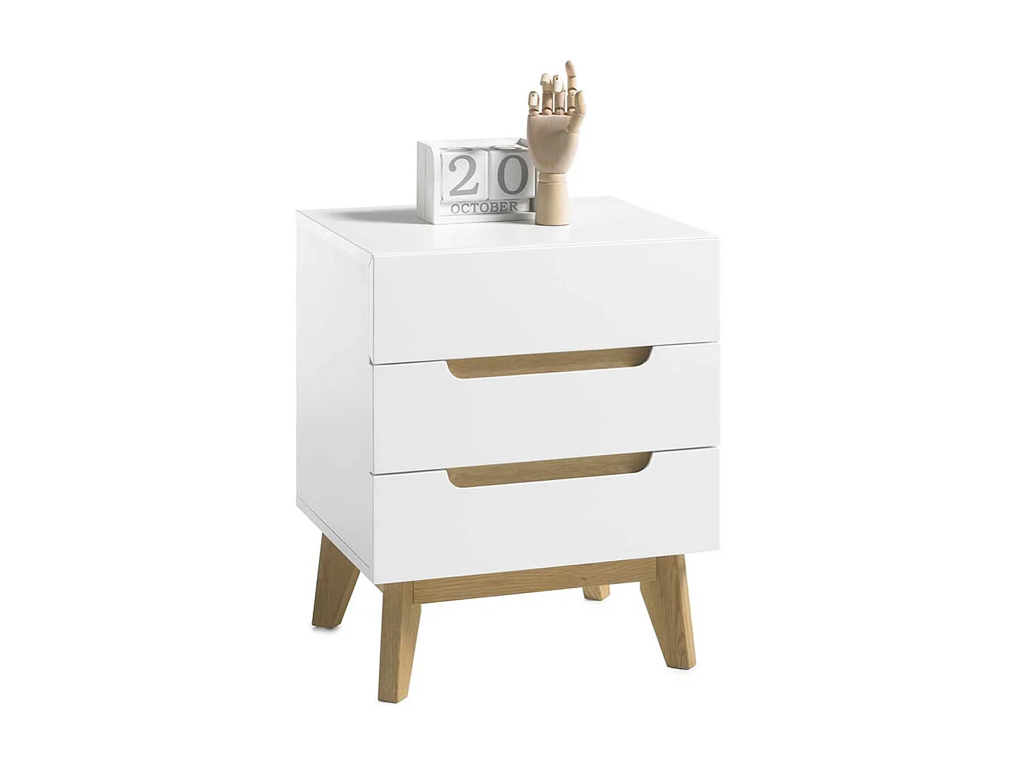 Nachtkommode in Weiß und Eichefarben Asteiche furniert
