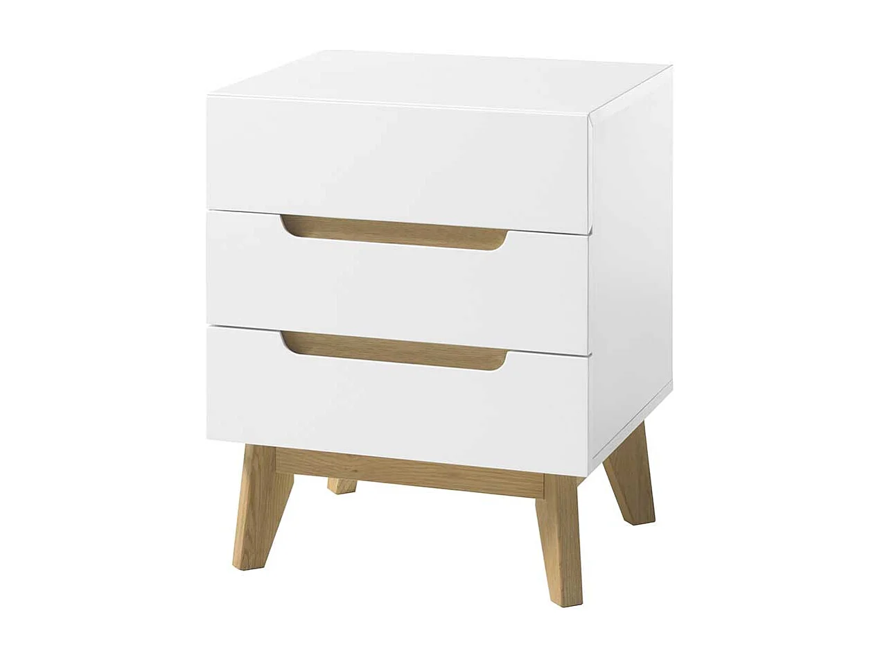 Nachtkommode in Weiß und Eichefarben Asteiche furniert