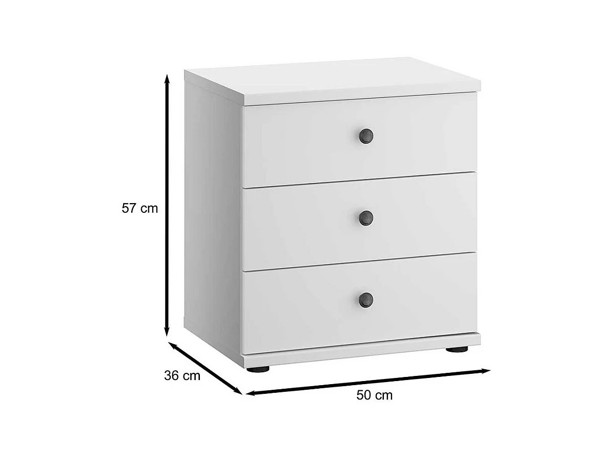 Nachtschränkchen weiß im modernen Landhausstil drei Schubladen