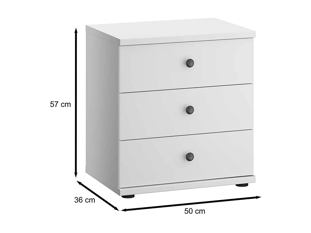 Nachtschränkchen weiß im modernen Landhausstil drei Schubladen
