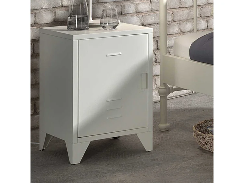 Retro Bettkommode aus Eisen Weiß 1-türig