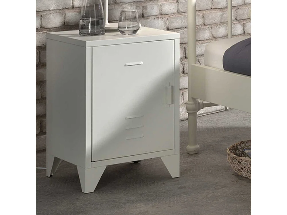 Retro Bettkommode aus Eisen Weiß 1-türig