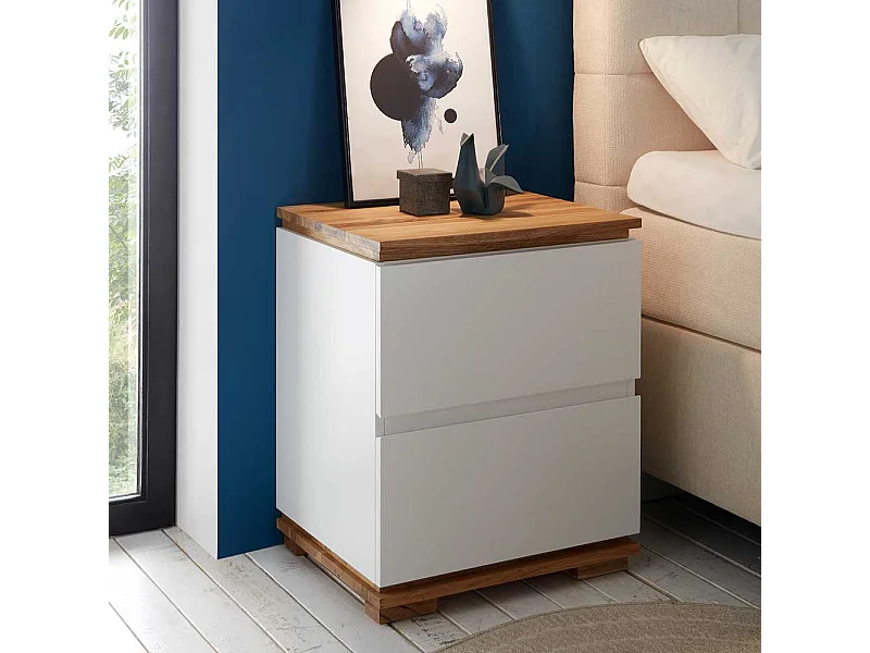 Nachtkonsole in Weiß Eiche Massivholz