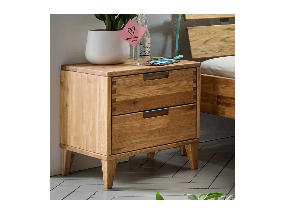 Nachtschrank aus Eiche Massivholz zwei Schubladen